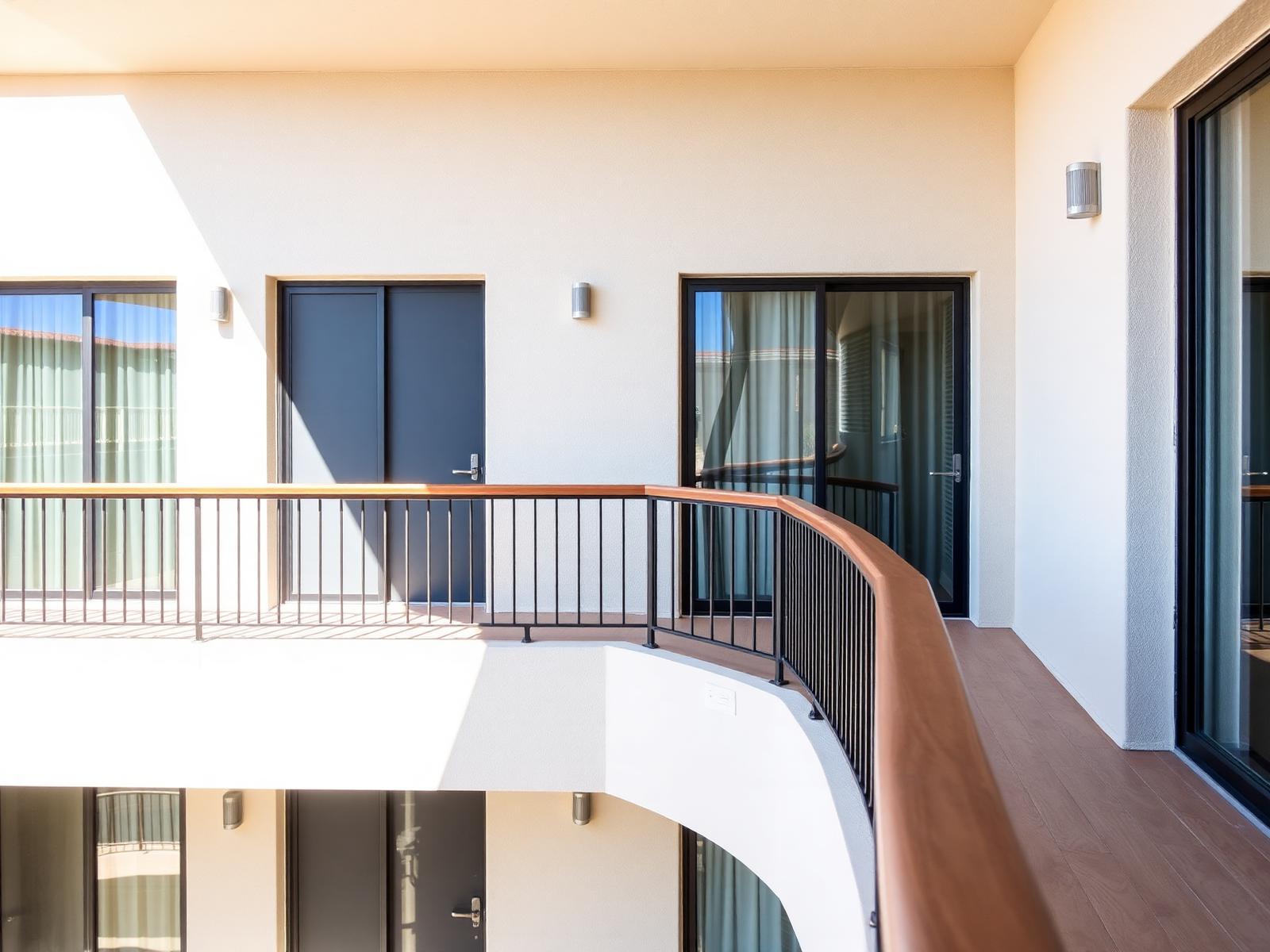 Clean multifamily balcony with metal railing in Southern California