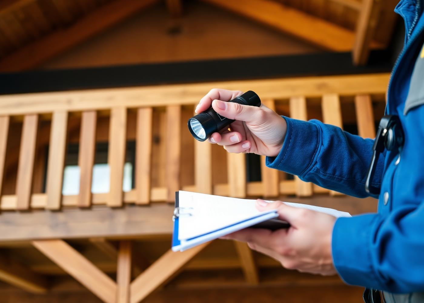 Professional inspector documenting an exterior elevated element